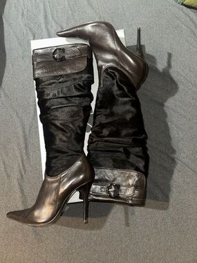 Sleek Chocolate Brown Pony and Leather Stiletto Boots